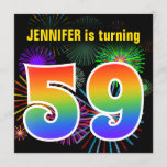 [ Thumbnail: Fun Fireworks + Rainbow Pattern "59" Birthday # Invitation ]