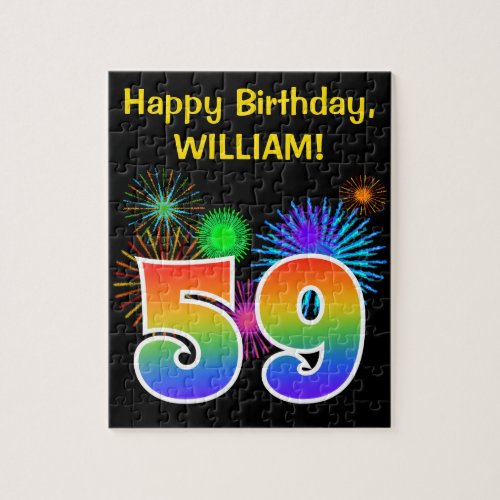 Fun Fireworks  Rainbow Pattern 59 Birthday  Jigsaw Puzzle