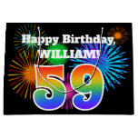 [ Thumbnail: Fun Fireworks + Rainbow Pattern "59" Birthday # Gift Bag ]