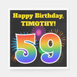 [ Thumbnail: Fun Fireworks + Rainbow Pattern "59" Birthday # Napkins ]