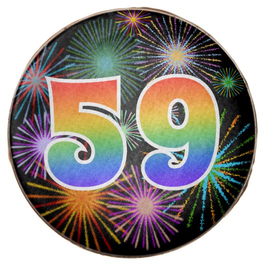 Fun Fireworks, Rainbow Pattern "59" Event # Chocolate Covered Oreo (Front)