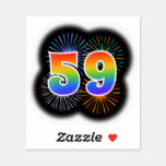[ Thumbnail: Fun Fireworks + Rainbow Pattern "59" Event # Sticker ]
