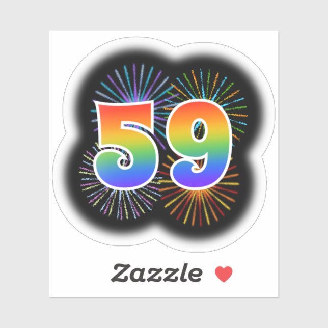 Fun Fireworks + Rainbow Pattern "59" Event # Sticker (Sheet)