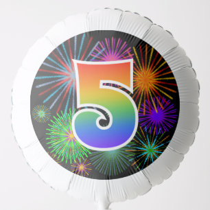Fun Fireworks + Rainbow Pattern "5" Event # Balloon