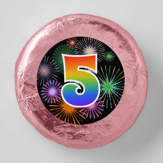 Fun Fireworks, Rainbow Pattern "5" Event # Dipped Oreo Cookie Favors (Front)