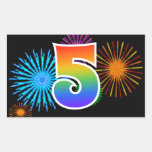 [ Thumbnail: Fun Fireworks + Rainbow Pattern "5" Event Number Sticker ]