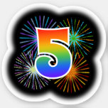[ Thumbnail: Fun Fireworks + Rainbow Pattern "5" Event # Sticker ]