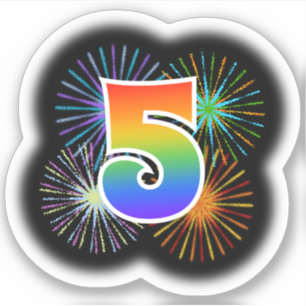 Fun Fireworks + Rainbow Pattern "5" Event # Sticker