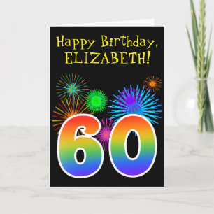 Fun Fireworks + Rainbow Pattern "60" Birthday # Card