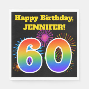 Fun Fireworks + Rainbow Pattern "60" Birthday # Napkins