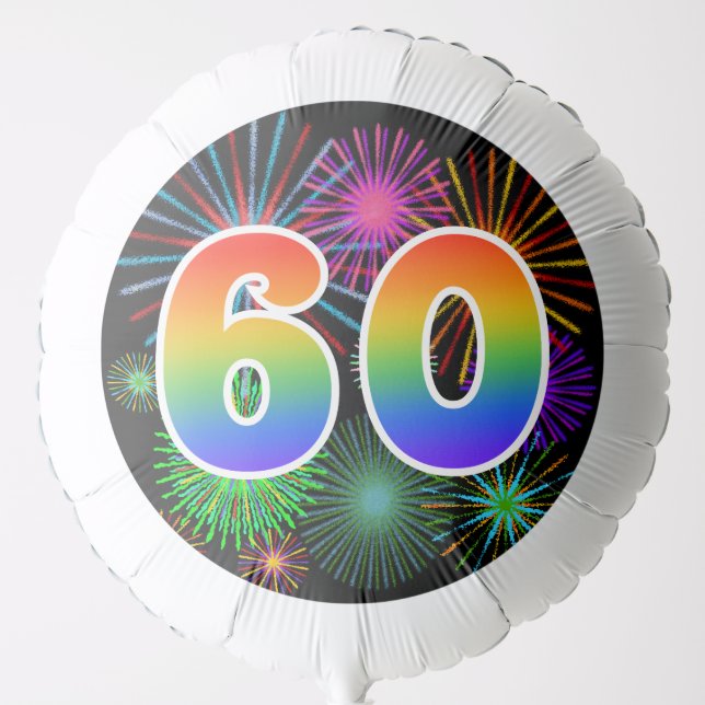 Fun Fireworks + Rainbow Pattern "60" Event # Balloon (Front)