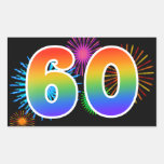 [ Thumbnail: Fun Fireworks + Rainbow Pattern "60" Event Number Sticker ]