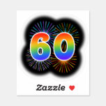 [ Thumbnail: Fun Fireworks + Rainbow Pattern "60" Event # Sticker ]