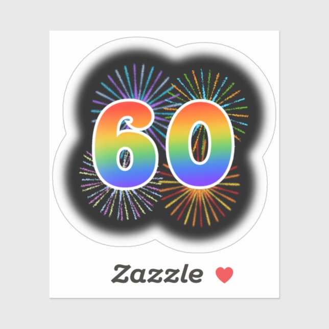 Fun Fireworks + Rainbow Pattern "60" Event # Sticker (Sheet)