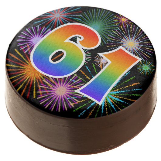 Fun Fireworks, Rainbow Pattern "61" Event # Chocolate Covered Oreo (Angled)