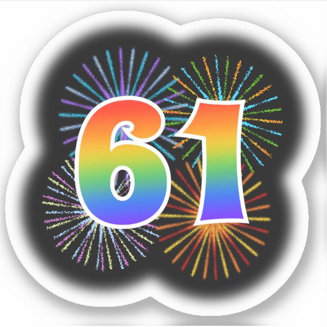 Fun Fireworks + Rainbow Pattern "61" Event # Sticker (Front)