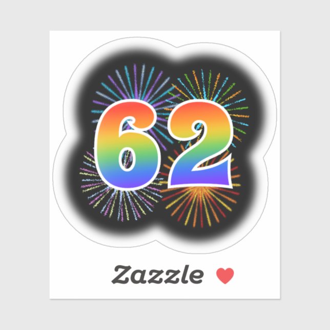 Fun Fireworks + Rainbow Pattern "62" Event # Sticker (Sheet)