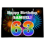 [ Thumbnail: Fun Fireworks + Rainbow Pattern "63" Birthday # Gift Bag ]