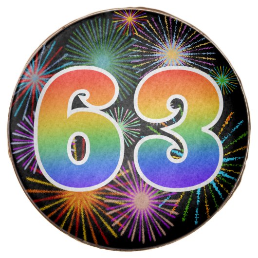 Fun Fireworks, Rainbow Pattern "63" Event # Chocolate Covered Oreo (Front)