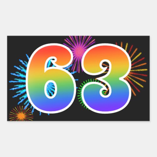 Fun Fireworks  Rainbow Pattern 63 Event Number Rectangular Sticker