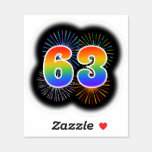 [ Thumbnail: Fun Fireworks + Rainbow Pattern "63" Event # Sticker ]