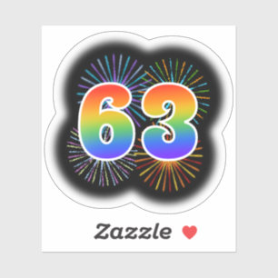 Fun Fireworks + Rainbow Pattern "63" Event # Sticker