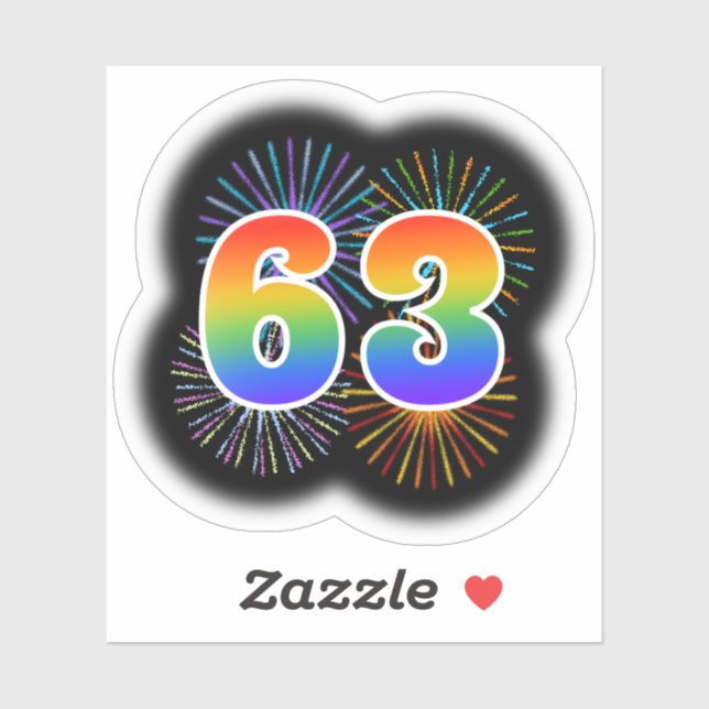 Fun Fireworks + Rainbow Pattern "63" Event # Sticker (Sheet)
