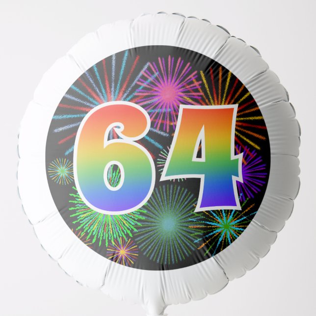 Fun Fireworks + Rainbow Pattern "64" Event # Balloon (Front)