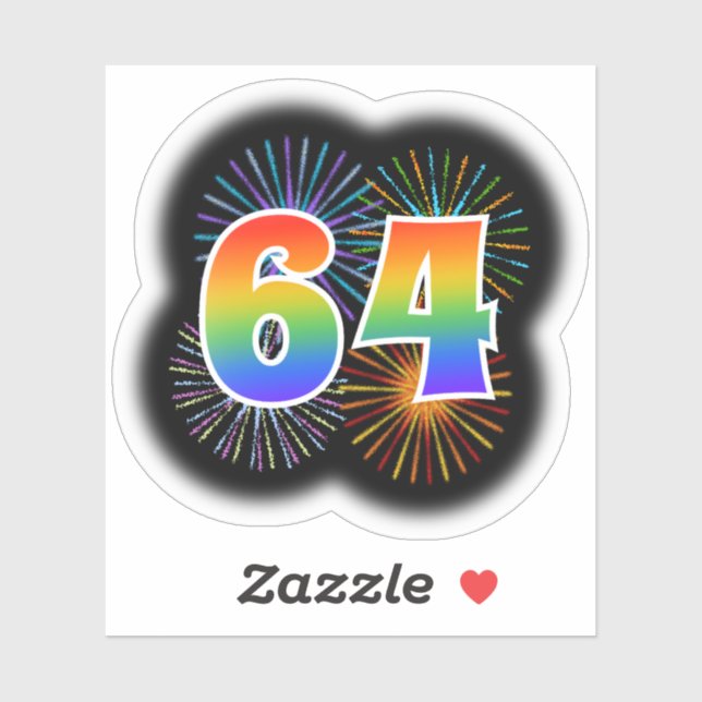 Fun Fireworks + Rainbow Pattern "64" Event # Sticker (Sheet)