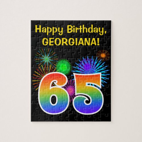 Fun Fireworks  Rainbow Pattern 65 Birthday  Jigsaw Puzzle