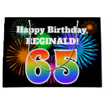 [ Thumbnail: Fun Fireworks + Rainbow Pattern "65" Birthday # Gift Bag ]