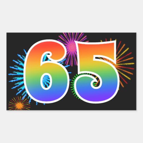Fun Fireworks  Rainbow Pattern 65 Event Number Rectangular Sticker