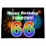 [ Thumbnail: Fun Fireworks + Rainbow Pattern "66" Birthday # Gift Bag ]