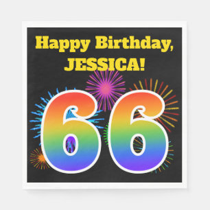Fun Fireworks + Rainbow Pattern "66" Birthday # Napkins