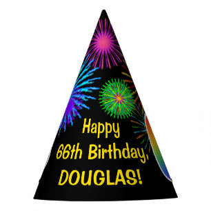 Fun Fireworks + Rainbow Pattern "66" Birthday # Party Hat
