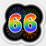 [ Thumbnail: Fun Fireworks + Rainbow Pattern "66" Event # Sticker ]
