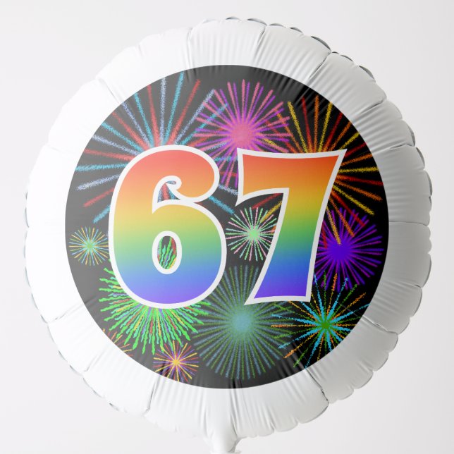 Fun Fireworks + Rainbow Pattern "67" Event # Balloon (Front)