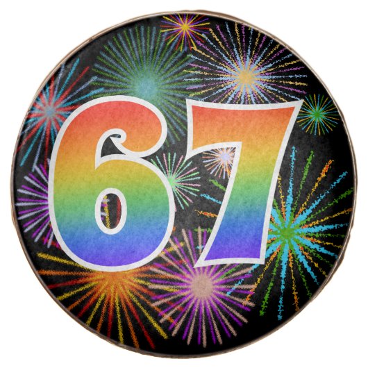 Fun Fireworks, Rainbow Pattern "67" Event # Chocolate Covered Oreo (Front)