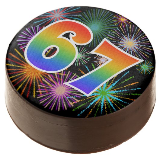 Fun Fireworks, Rainbow Pattern "67" Event # Chocolate Covered Oreo (Angled)