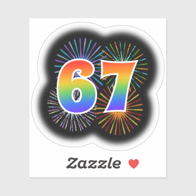 Fun Fireworks + Rainbow Pattern "67" Event # Sticker (Sheet)
