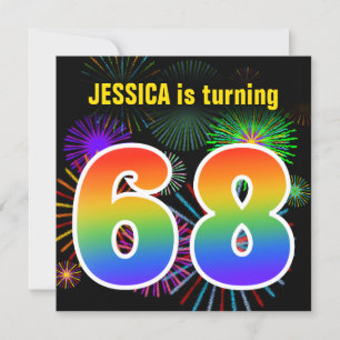 Fun Fireworks + Rainbow Pattern "68" Birthday # Invitation