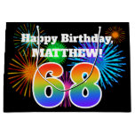 [ Thumbnail: Fun Fireworks + Rainbow Pattern "68" Birthday # Gift Bag ]