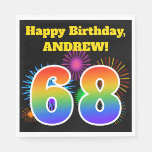 Fun Fireworks + Rainbow Pattern "68" Birthday # Napkins