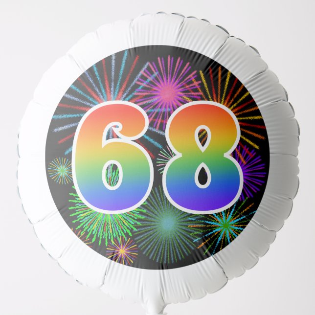 Fun Fireworks + Rainbow Pattern "68" Event # Balloon (Front)