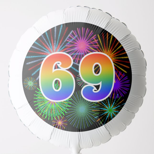 Fun Fireworks + Rainbow Pattern "69" Event # Balloon (Front)