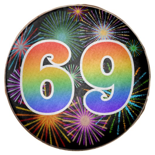 Fun Fireworks, Rainbow Pattern "69" Event # Chocolate Covered Oreo (Front)
