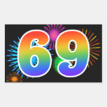 [ Thumbnail: Fun Fireworks + Rainbow Pattern "69" Event Number Sticker ]
