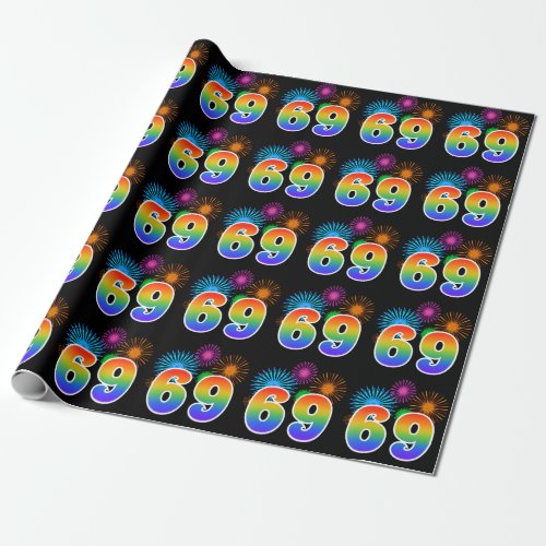 Fun Fireworks  Rainbow Pattern 69 Event Number Wrapping Paper