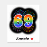 [ Thumbnail: Fun Fireworks + Rainbow Pattern "69" Event # Sticker ]