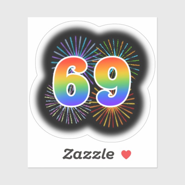 Fun Fireworks + Rainbow Pattern "69" Event # Sticker (Sheet)